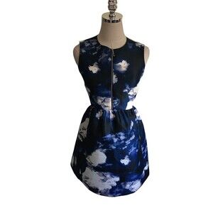 Kate Spade Mini Dress Women's Size 0 Blue White Joss Dusk Cloud Fit Flare